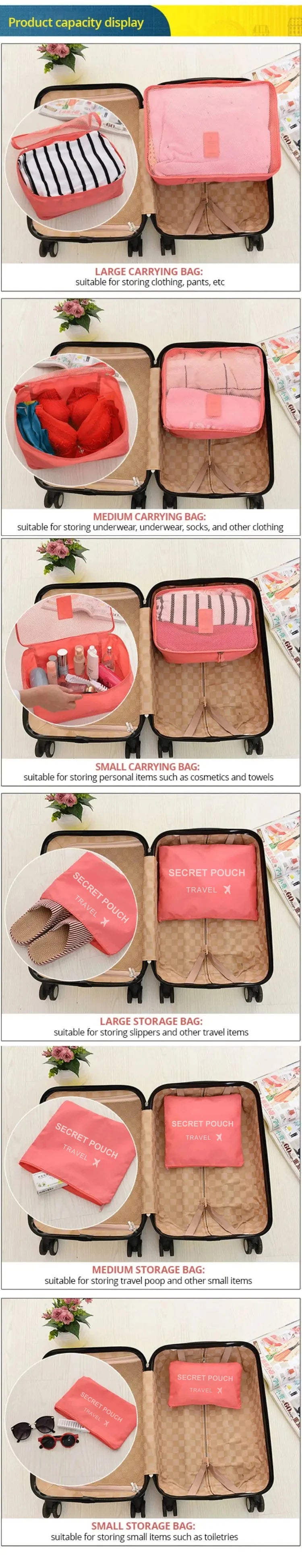 6-Piece Oxford Travel Organizer Set – Packing Cubes