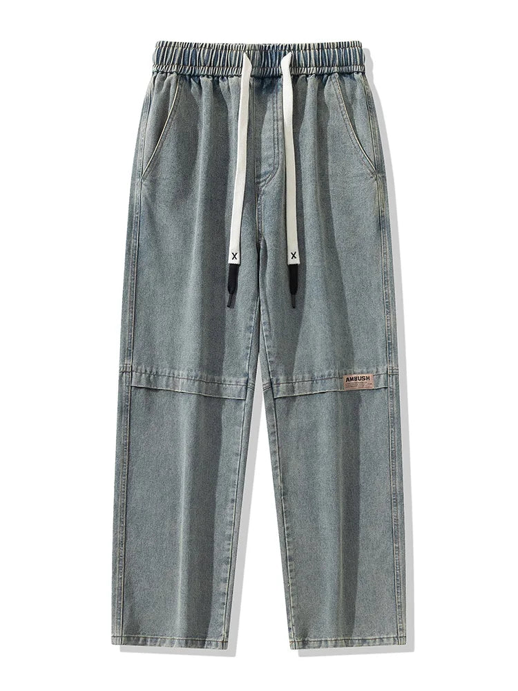 بنطلون جينز رجالي واسع الساق بتصميم ريترو