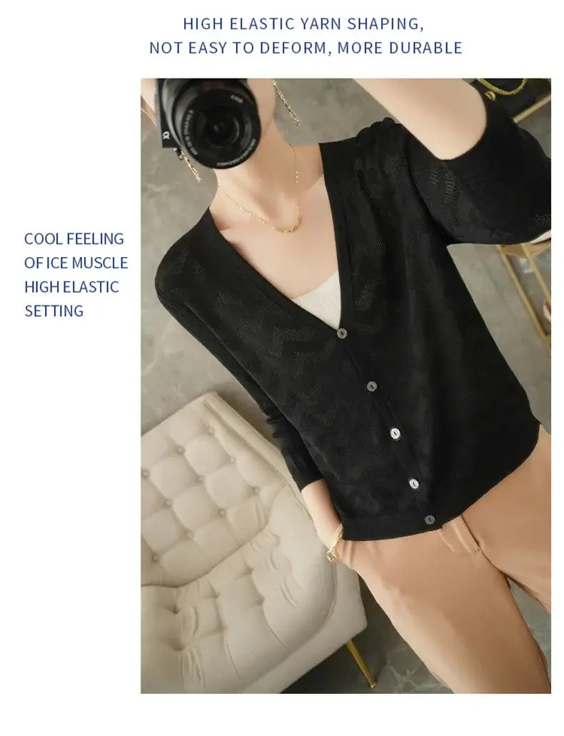 Women Knitted V-Neck Sun Protection Cardigan