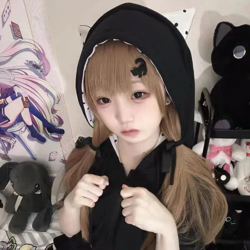 Black Cute Zipper Hoodie