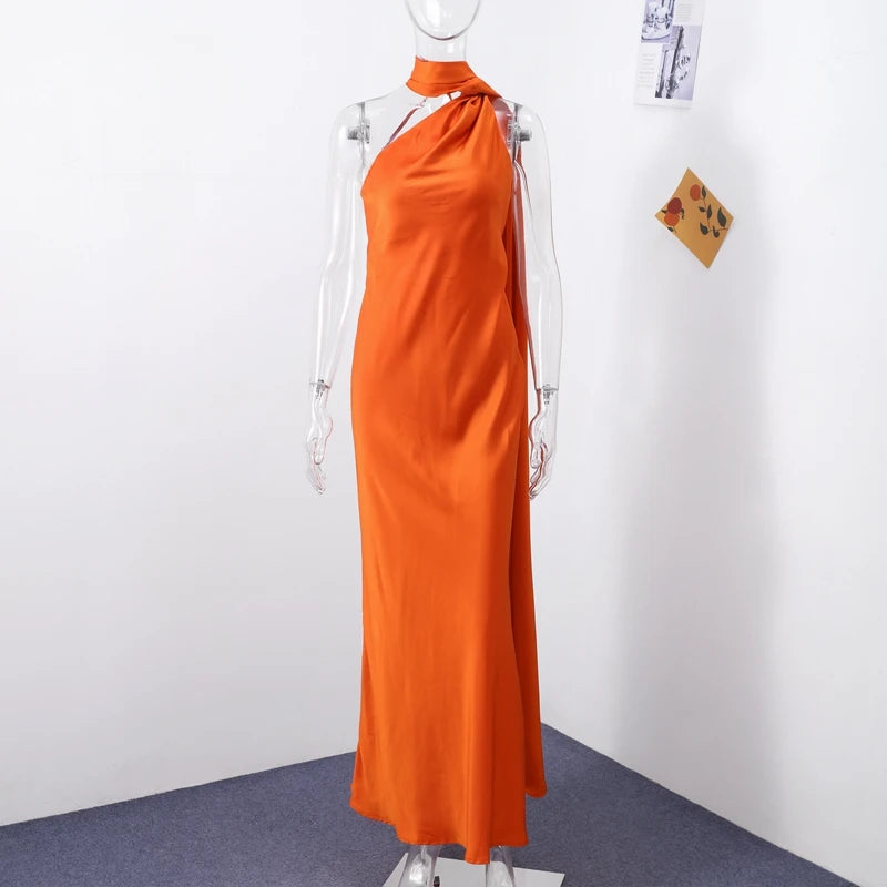 Luxe Satin Halter Evening Gown