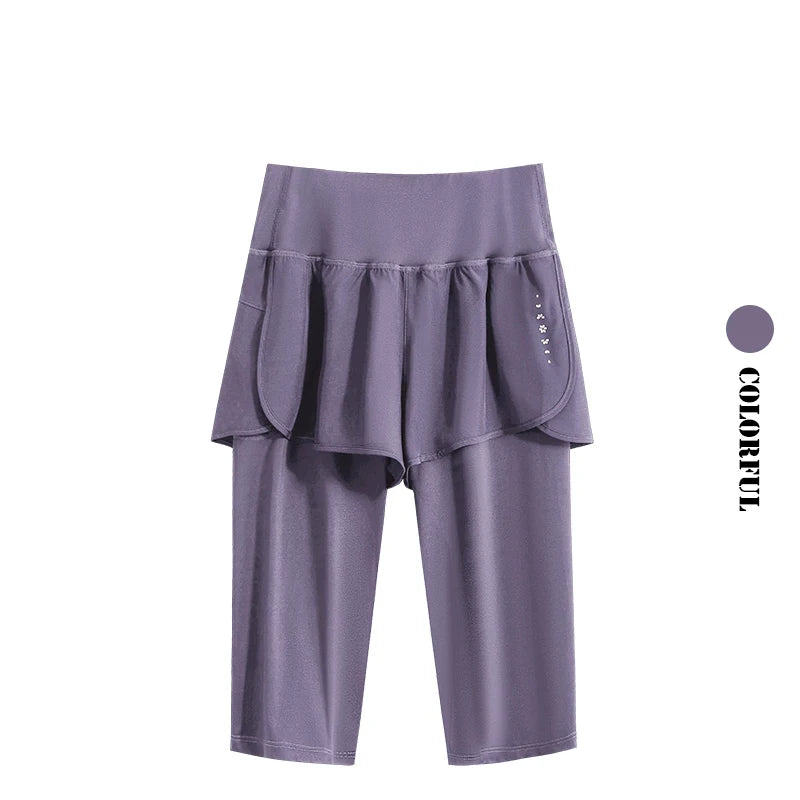 DRUR Knee-Length 2-in-1 Women's Yoga Shorts – High Waist Summer Gym Pants