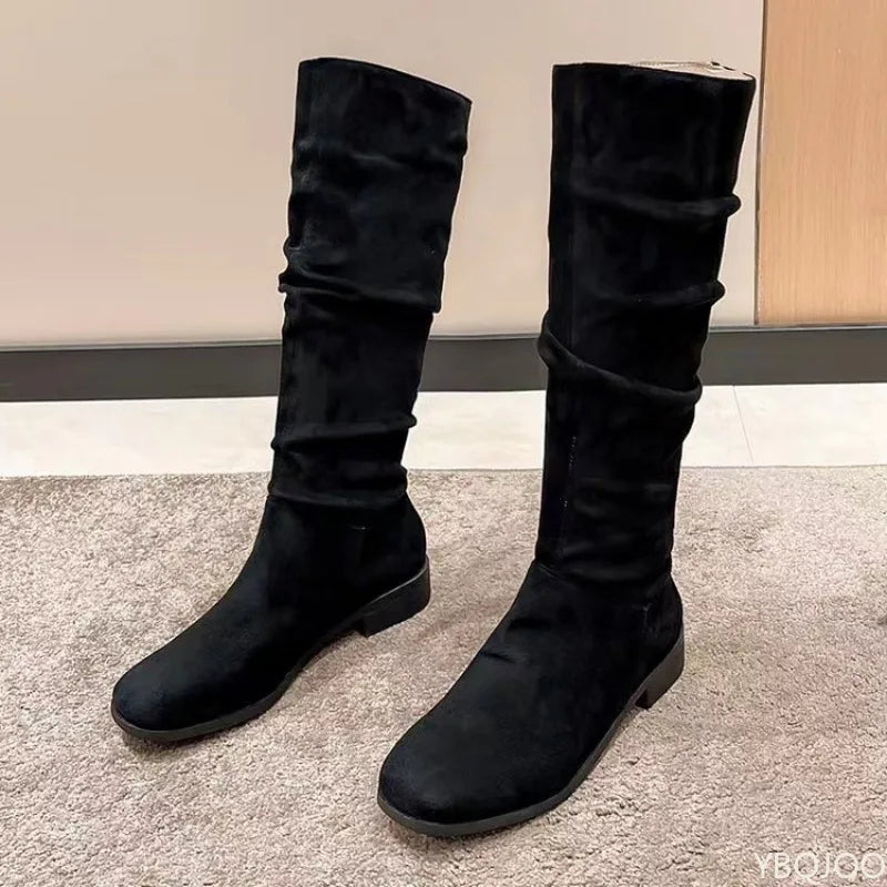 Women Mid Calf Boots Chelsea Lace Up Shoes