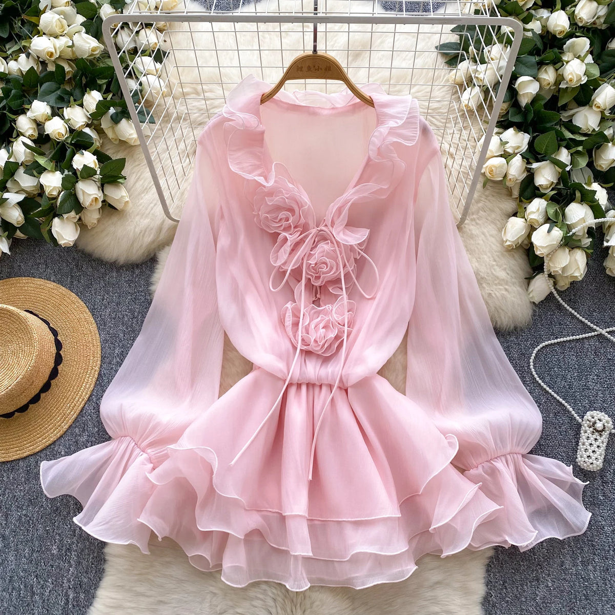 Women's Floral Chiffon Mini Dress