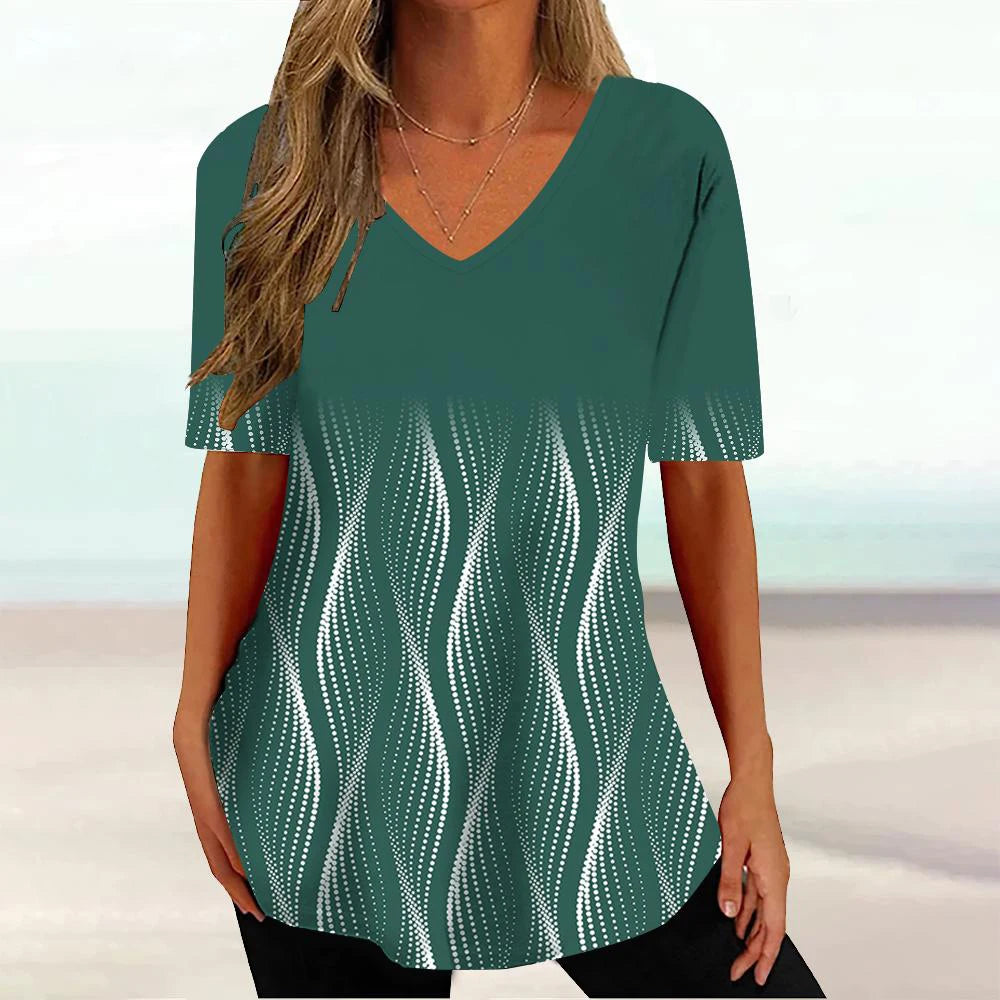 Women 3D Print V-Neck Tee