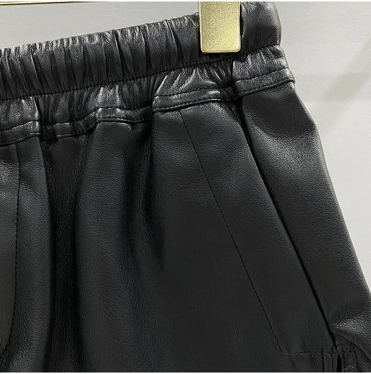 Women's PU Leather Black Shorts