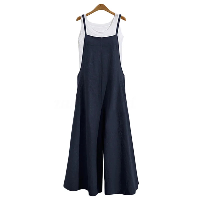 Women Wide Leg Cotton Linen Jumpsuit