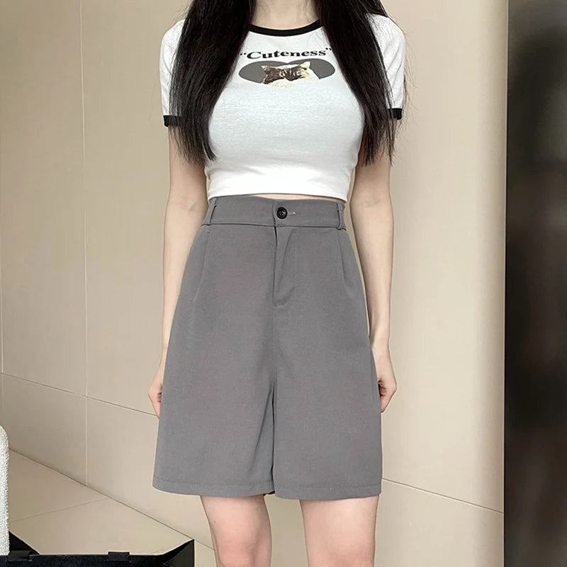 Women's Loose High Waist Suit Shorts