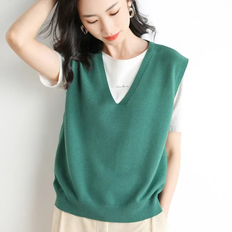 Women Loose V-Neck Knit Vest