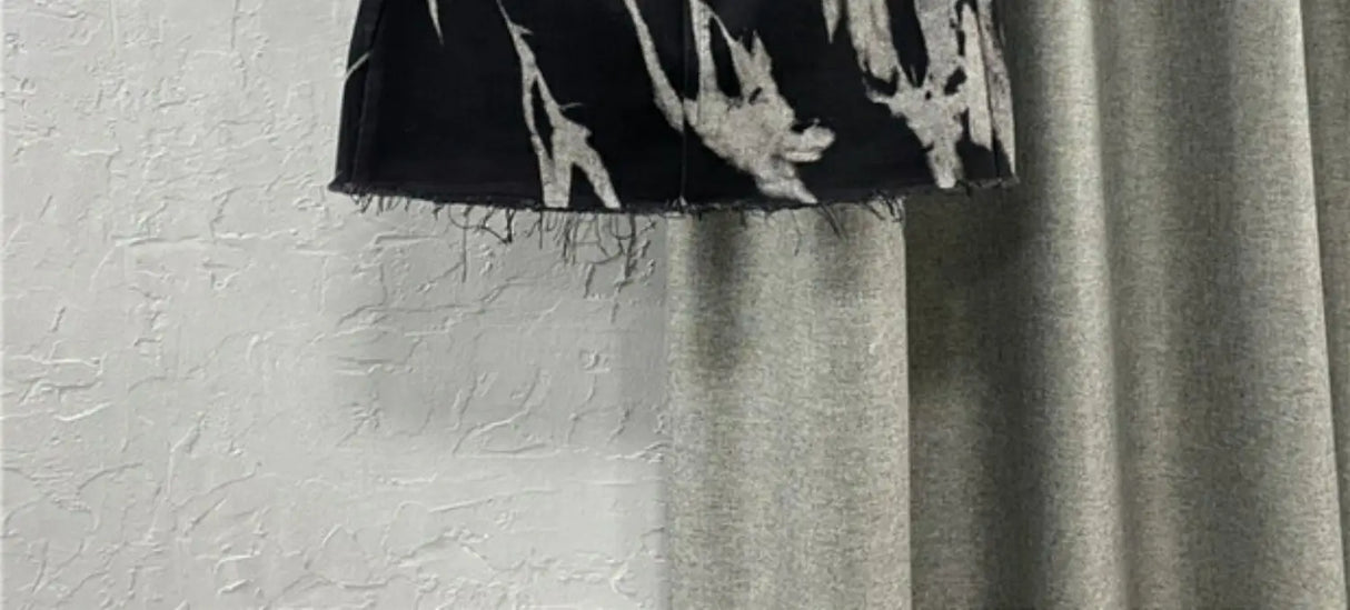 DyeDrape™ – Tie-Dye Short Denim Skirt (Black Gray, Fringed A-Line)