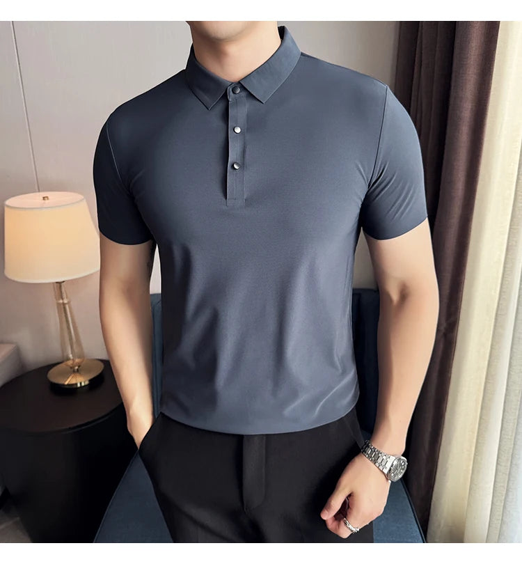 Men Ice Silk Polo Shirt Brown Top