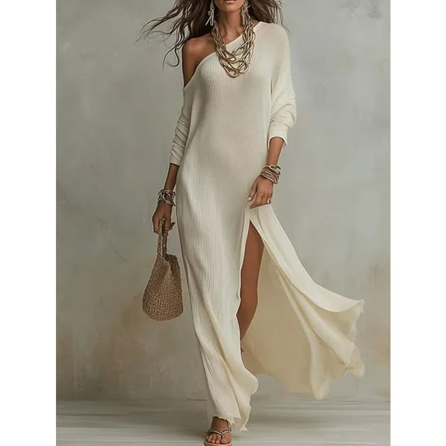 Women's Long Sleeve Knitted Pleated Dress