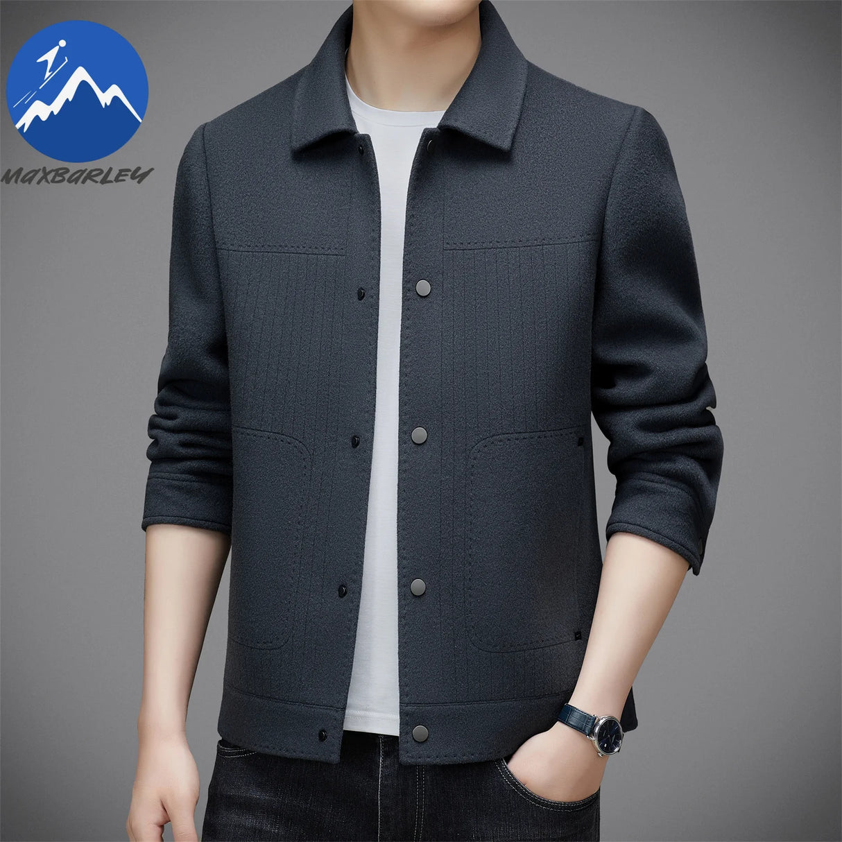 Men Slim Fit Wool Coat Business Jacket