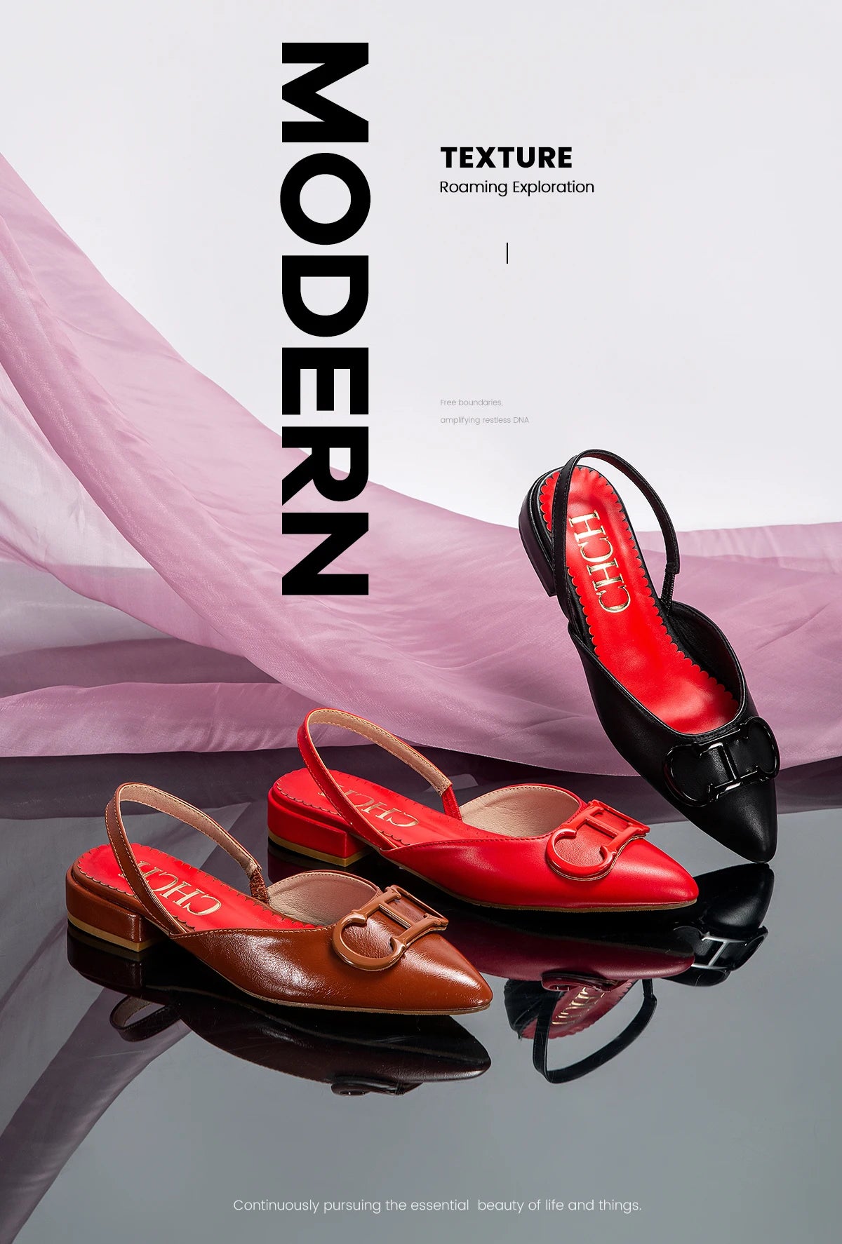 حذاء باليه مسطح نسائي من الجلد سهل الارتداء مع عقدة فيونكة