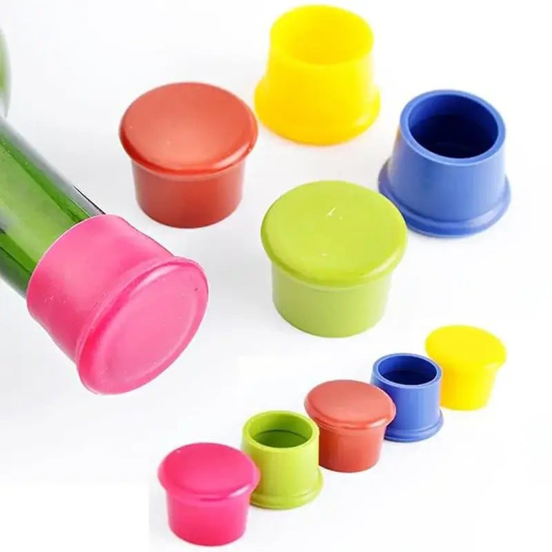 Colorful 6pcs silicone wine bottle caps for reusable sealing, perfect for keeping your wine fresh.
