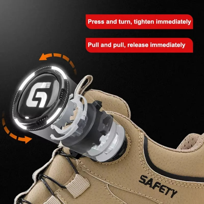 Men Rotating Button Steel Toe Safety Work Shoes