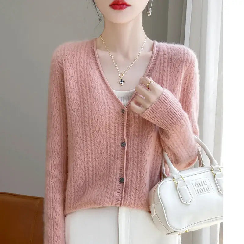 كارديجان نسائي من صوف الميرينو والكشمير