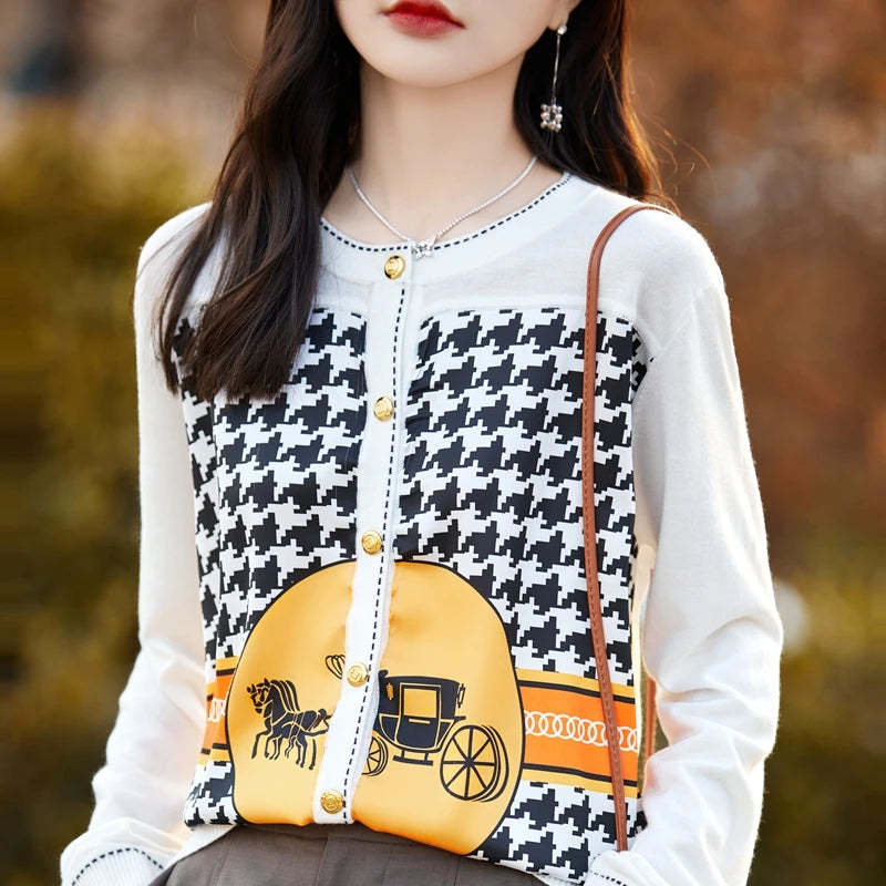 Women's Silk Print Wool Cardigan