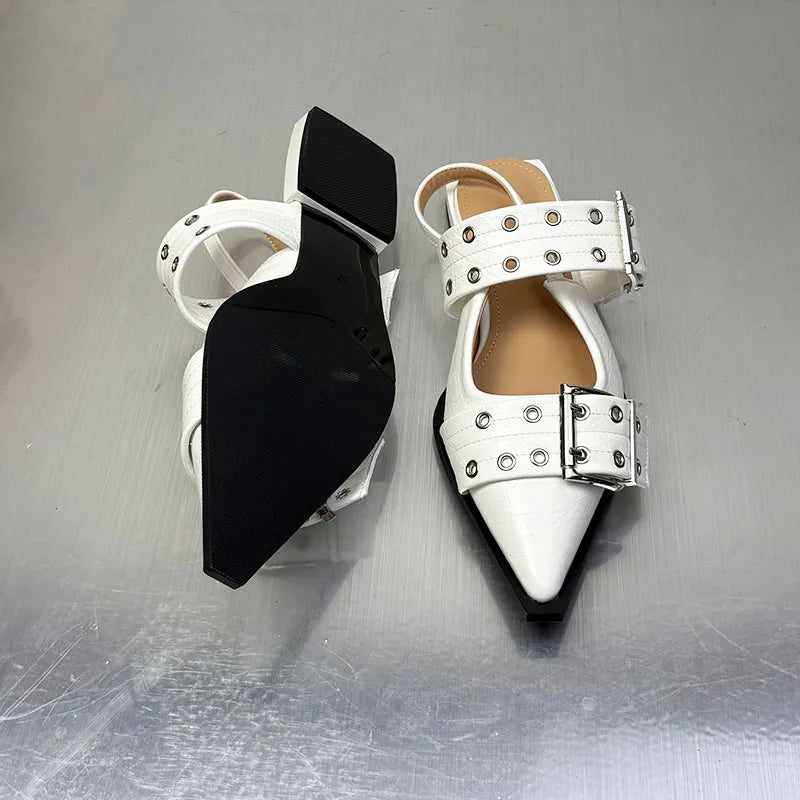 أحذية نسائية مسطحة - أحذية مصممة بمقدمة مدببة وكعب مفتوح من الخلف