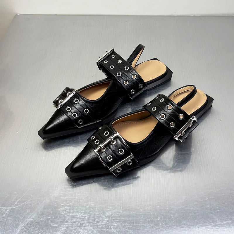 أحذية نسائية مسطحة - أحذية مصممة بمقدمة مدببة وكعب مفتوح من الخلف