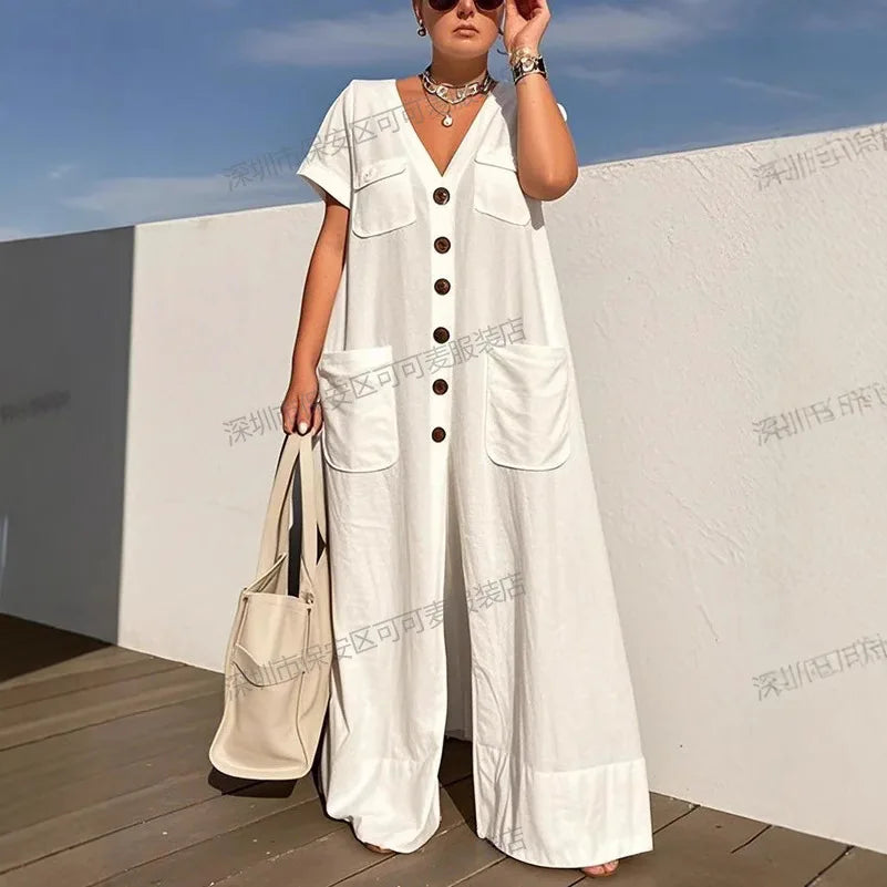 ModiWork™ – جمبسوت مكتب كاجوال برقبة على شكل حرف V وأزرار (أنيق، مريح، وأنيق)