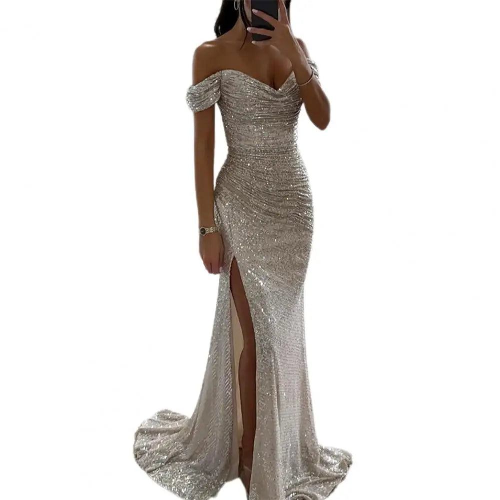 Women's Off Shoulder Sequin Maxi Dress
