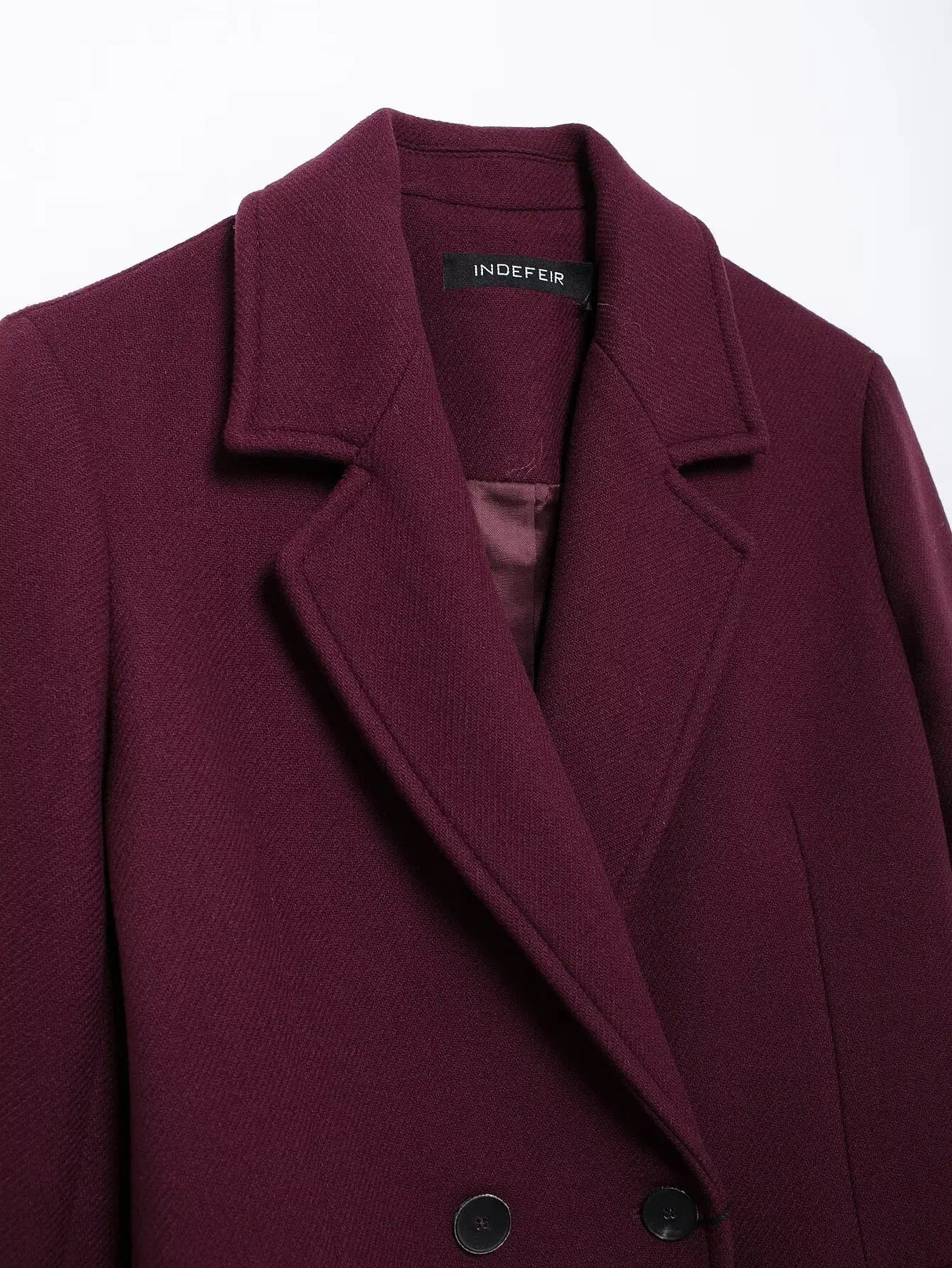 Burgundy Woolen Double Breasted Winter Coat