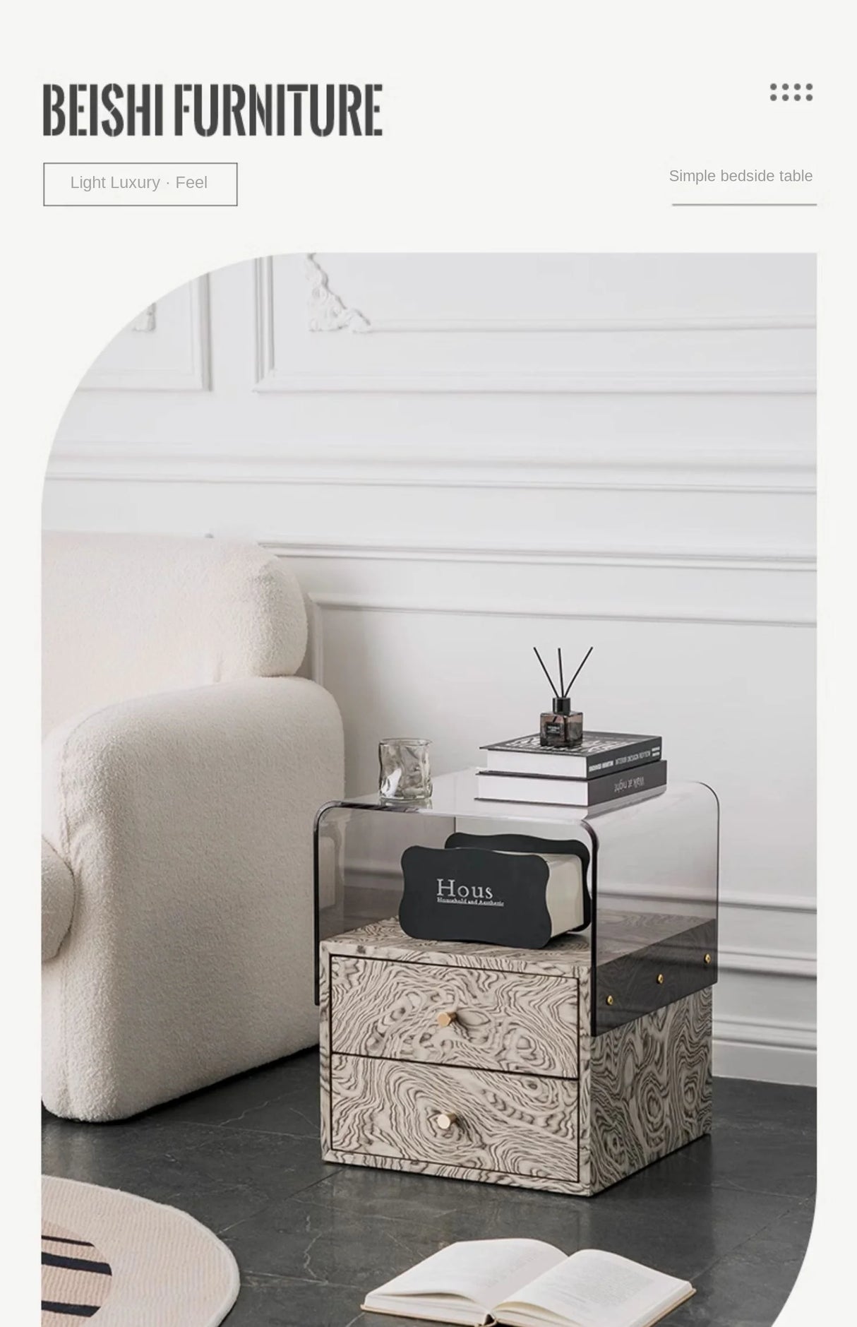 Modern Acrylic Bedside Storage Cabinet
