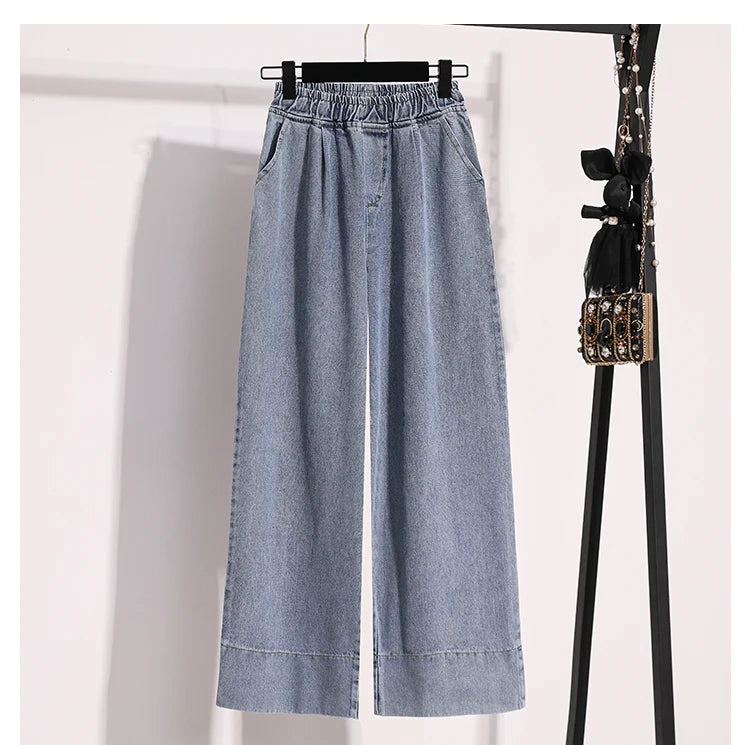 بنطلون جينز نسائي واسع الساق بمقاسات كبيرة 2025