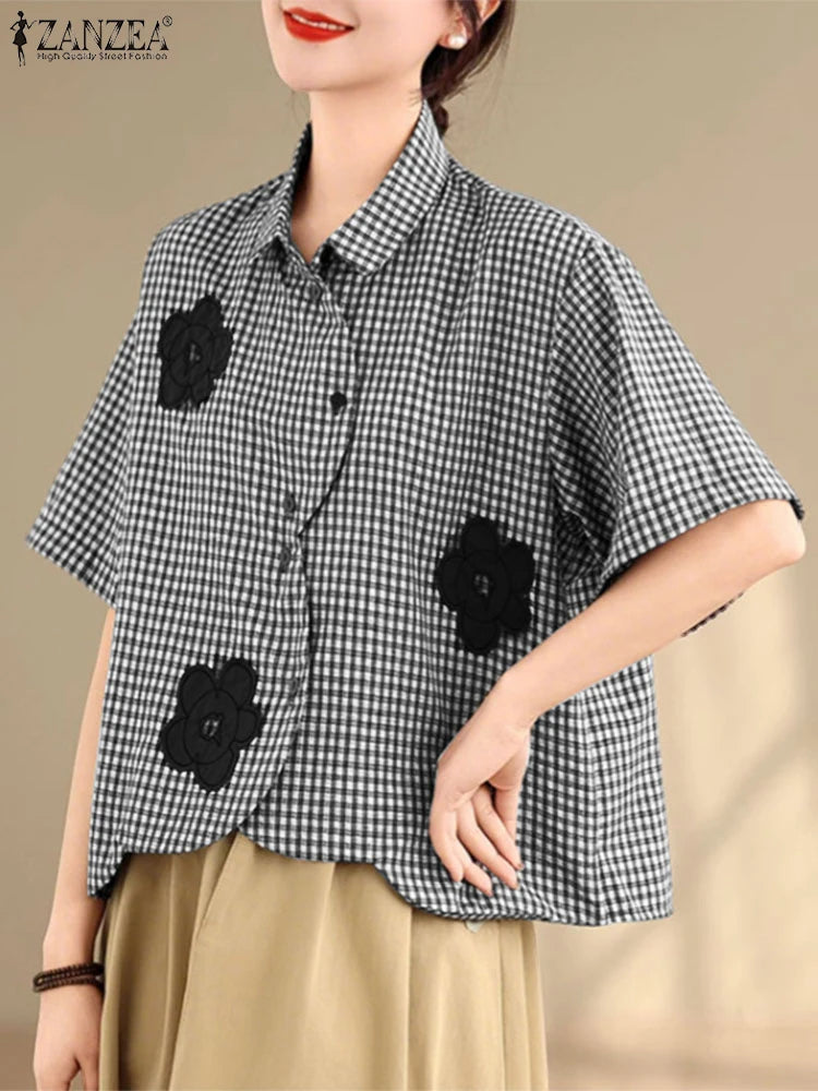 Harper Checked Lapel Blouse