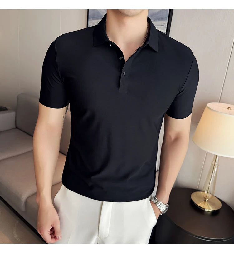 Men Ice Silk Polo Shirt Brown Top