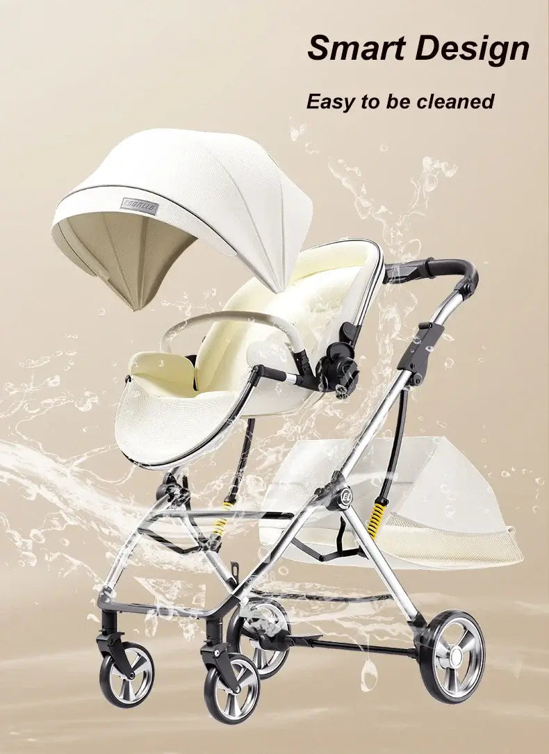 Twin baby stroller with smart design, easy to clean, featuring aluminum alloy frame and stylish colors.