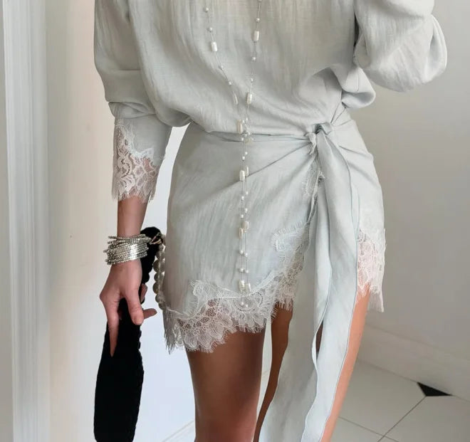 Elegant Satin Lace Midi Dress