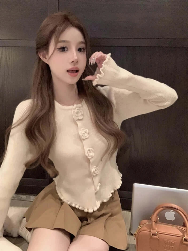 كارديجان نسائي قصير محبوك مزهر