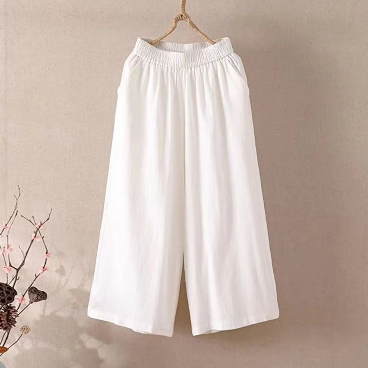 Women Wide Leg Cropped Pants with Pockets