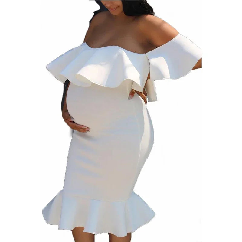 Off-Shoulder Ruffled Evening Maternity Dress