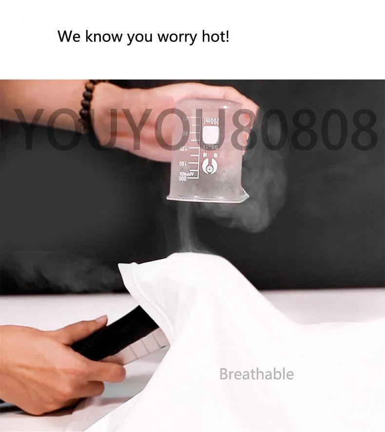 Person measuring steam from fabric to highlight breathability and comfort of material.