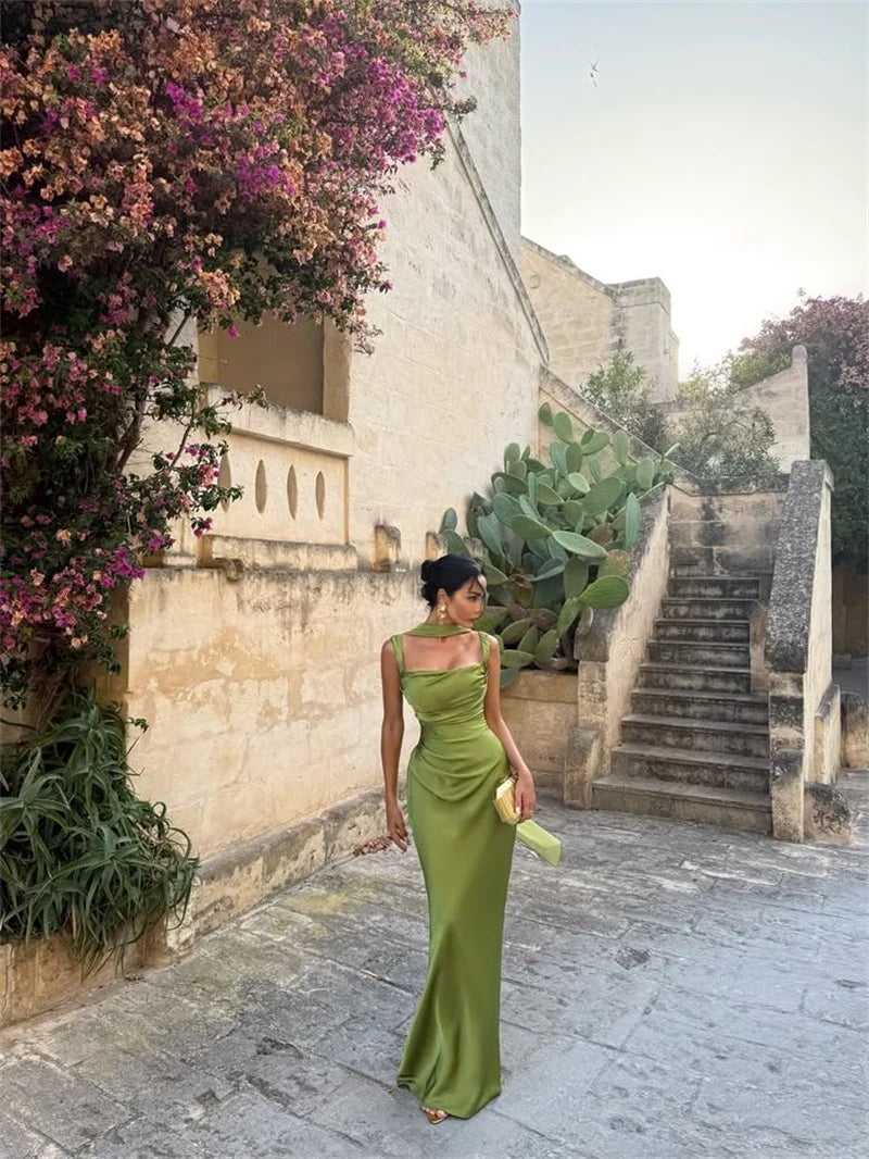 Luxe Satin Halter Evening Gown