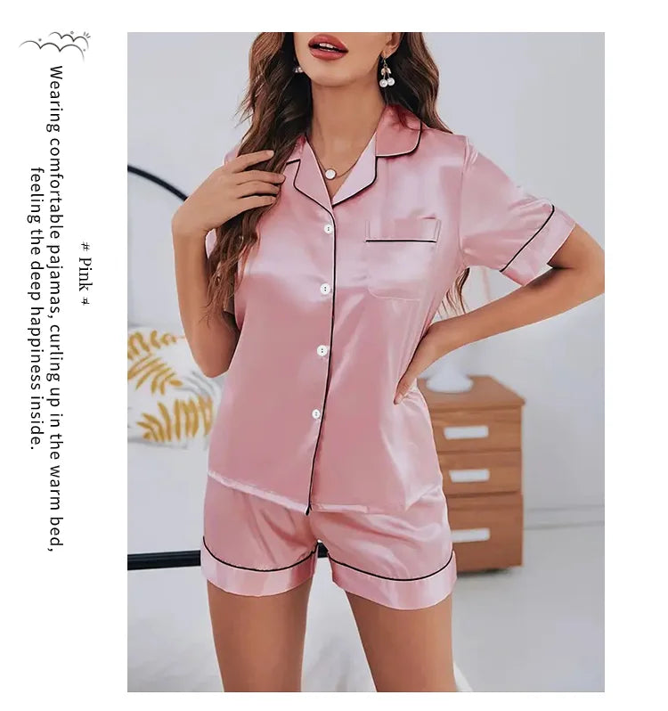 Women Satin Button Down Pajama Set