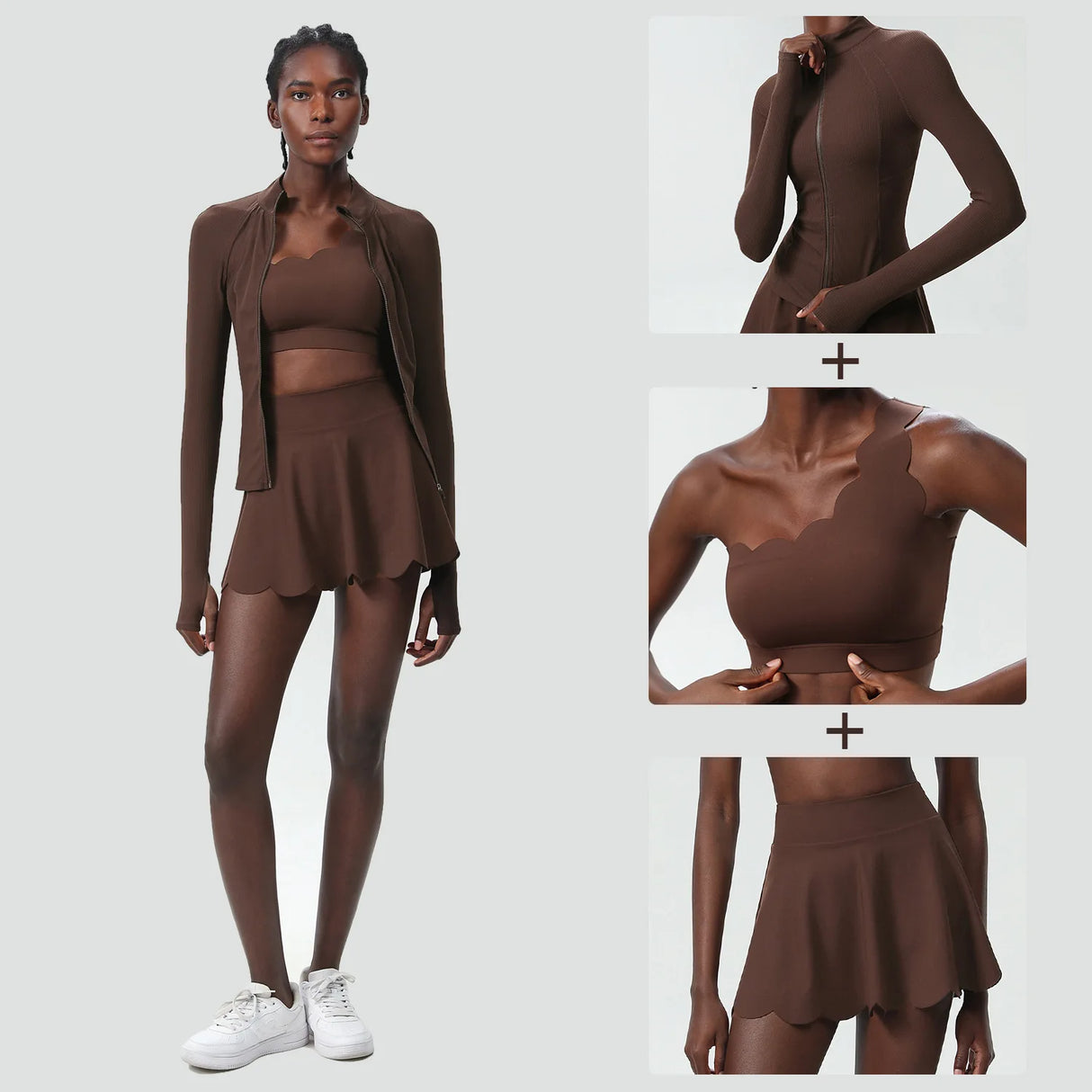 طقم تنورة تنس لياقة بدنية للنساء مكون من 3 قطع