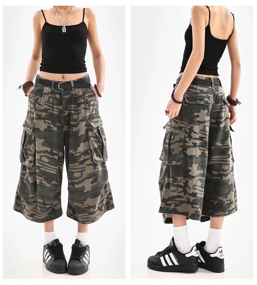 Women Camouflage Cargo Capri Shorts