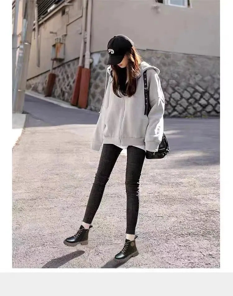 Women Motorcycle Style Ankle Boots – Thick Sole Leather Plus Velvet