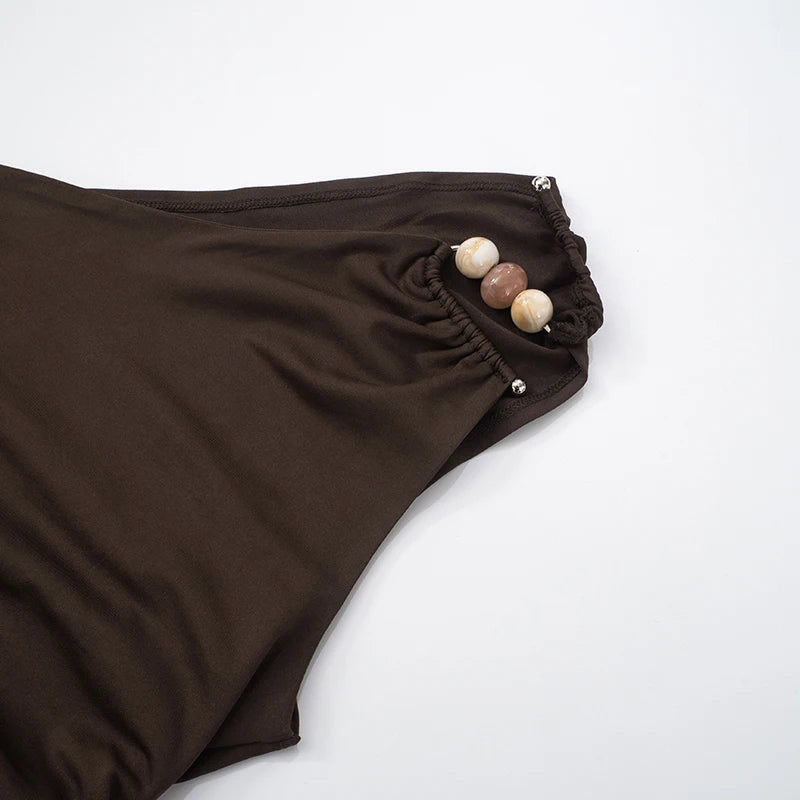 One-Shoulder Beaded Ruched Tank Top