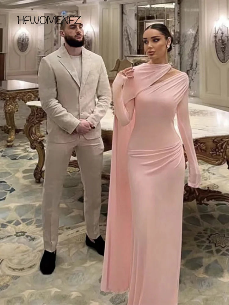 فستان نسائي طويل بشريط مطوي