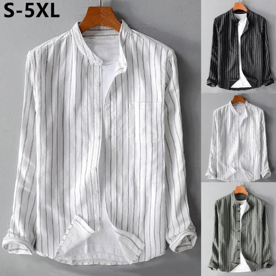 Men's Plus Size Striped Cotton Shirt – 4XL 5XL