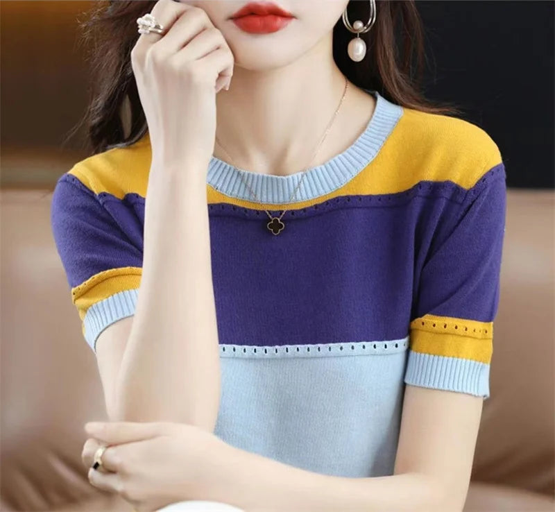Women Ice Silk Knit T-Shirt