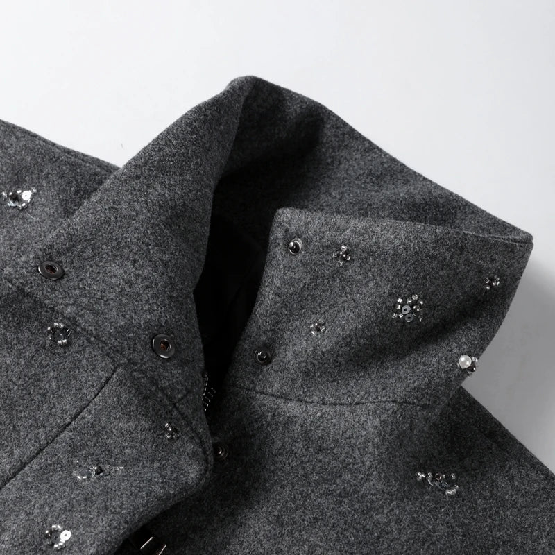 Casual Embroidered Wool Blend Bat Sleeve Coat