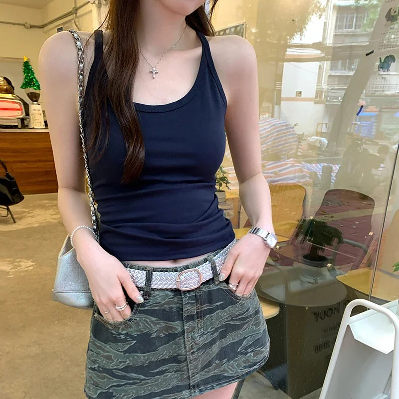 Basic Ribbed O-Neck Camisole Tank Top