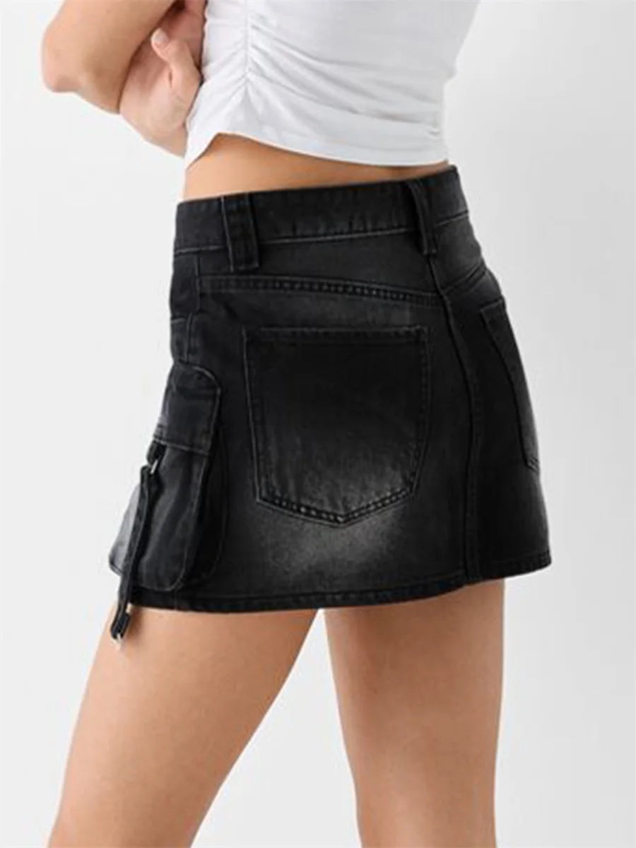Women Denim Cargo Mini Skirt