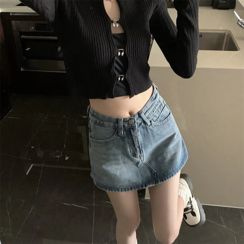 CuteGlow™ – Korean High Waist Mini Skirt (Slim Fit, Vintage Street)
